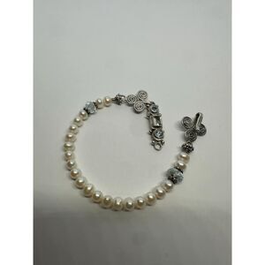 Vintage Pearl Bracelet with Natural Sapphire and Topaz 7 Inches